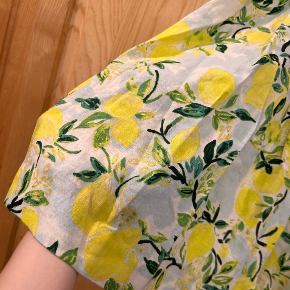 Lemon Print Sleeveless Halter Top Bow Neck Linen Blend Summer Cute Blouse XS - Picture 3 of 11
